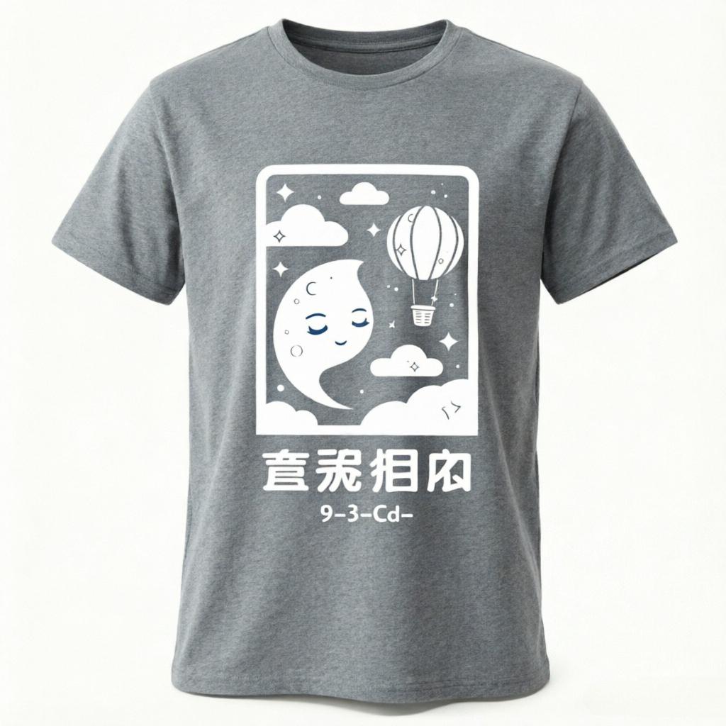 Minimalist Night Sky Moon Balloon Print TShirt Cotton Breathable Unisex Blue Loose Fit Casual Top