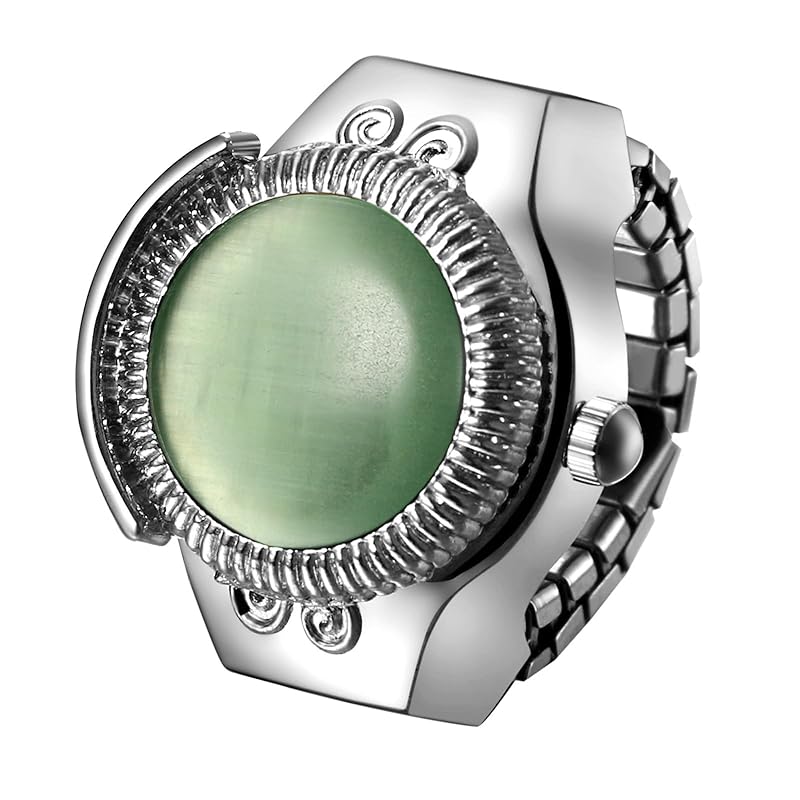 

[JEWELRYWE] ladies ring clock opal Free size: cute antique ring watch ring watch numbers analog waterproof quartz clock alloy stainless silver -