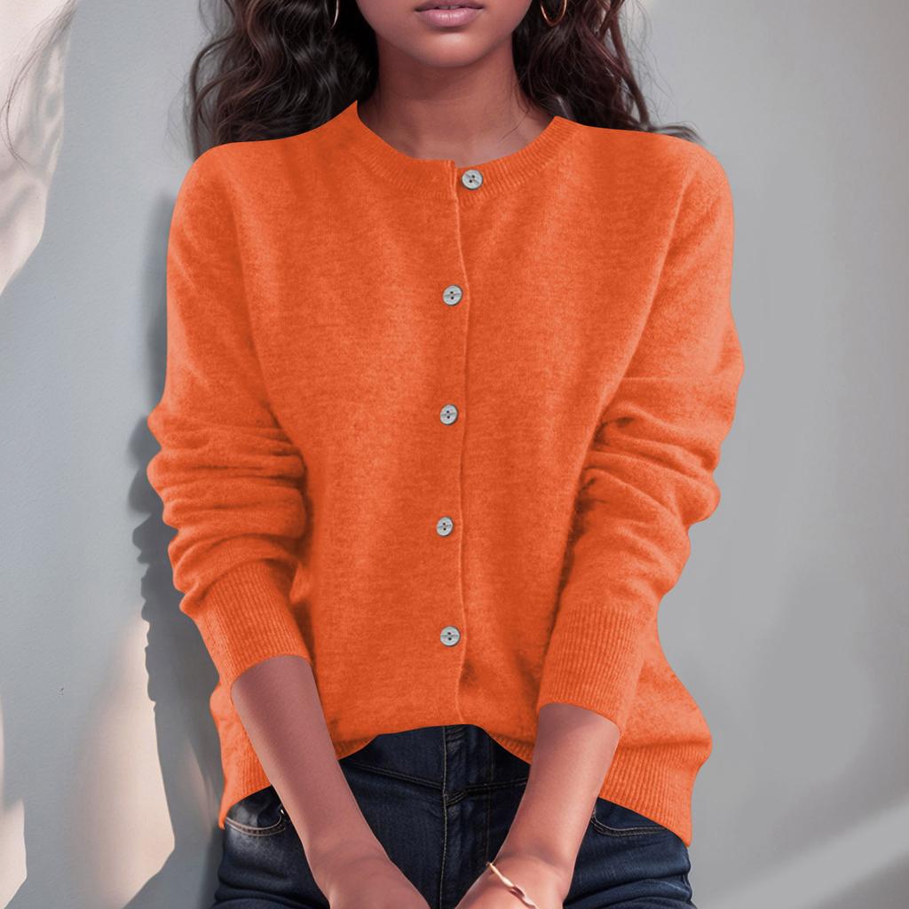 Women’s Long Sleeve Knit Cardigan Crew Neck Button Down Soft Lightweight Sweater Classic Fit for Everyday Wear