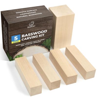 BW1 Bloque de Talla de Tilo Paquete de 5 Bloque de Madera para Tallar Tilo para Talla de Madera Bloque de Madera para Tallado BeaverCraft, - - -