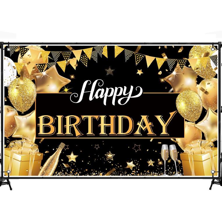 Purple Silver Happy Birthday Backdrop Banner, 6x3.6ft Purple Silver Backdrop Sign, Birthday Party Supplies Photo Background for Children Men Women.