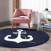 Marine Round Rug Compass Floor Carpet Wheel Non Slip Circle Rugs Sailor Anti Slip Mat Anchor Area Rugs Blue Rug for Living Room