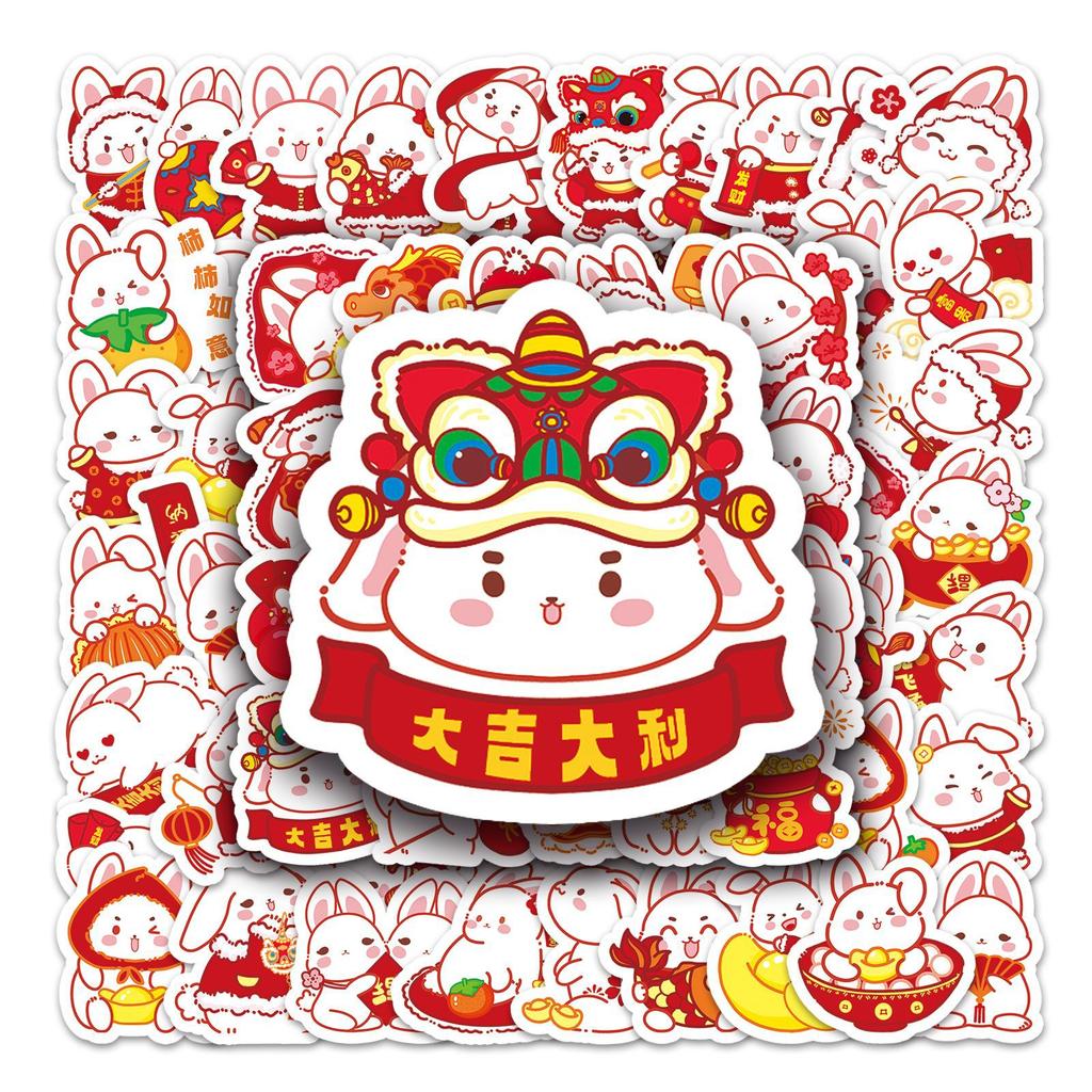 50 New Year Cute Rabbit Doodle Cartoon Cute Guka Handbook DIY Mobile Suitcase Stickers Waterproof