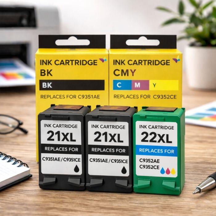 Cartouche d'encre - SHOP-STORY - HP 21XL/22XL - Pack 3 (2x Noir + 1x Couleur) - Haute capacité XL - Plug &amp; Play