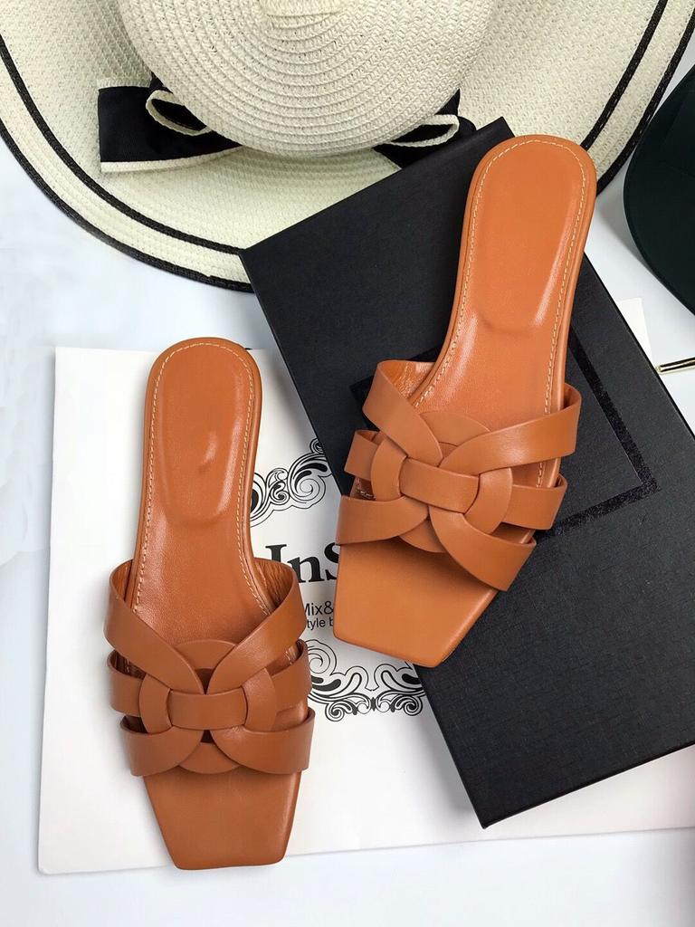 European and American genuine leather women's flat slippers, flat-heeled women's shoes, flip-flops, large-sized sandals