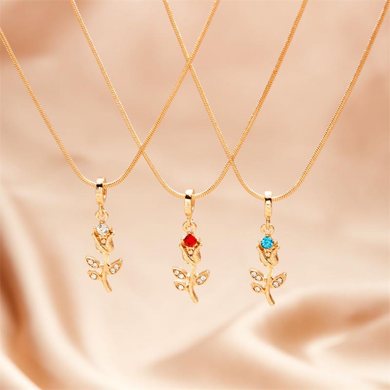 Stylish Womens Tulip Flower Pendant Necklace With Electroplated Finish For Spring