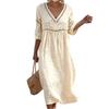 Women's Fashionable Casual V-Neck -Color Beach Dress: Loose-Fitting Openwork Dress