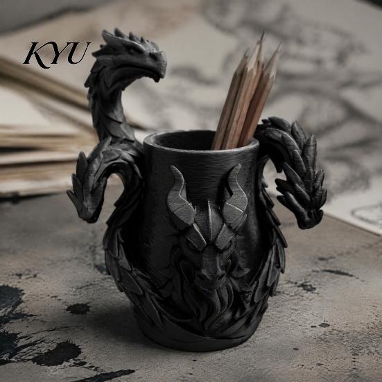 Trendy Desk Storage for Pens Three-Headed Dragon Pen Holder, 3D Printed Fantasy Organizer, Lover Gifts Realistic Scale Details Ornament Scissors