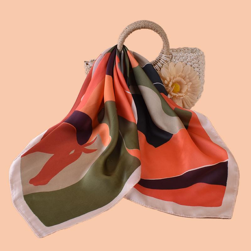 1pc Women's Camouflage Horse Head Print Thin Satin Silk-Like Square Scarf Bohemian Casual Neck Scarf Shawl Lightweight
