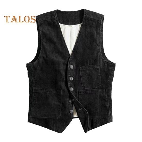 

Мужской жилет с v-образным вырезом, однобортный жилет без рукавов, однобортный жилет с множеством карманов, однотонный вельветовый жилет M