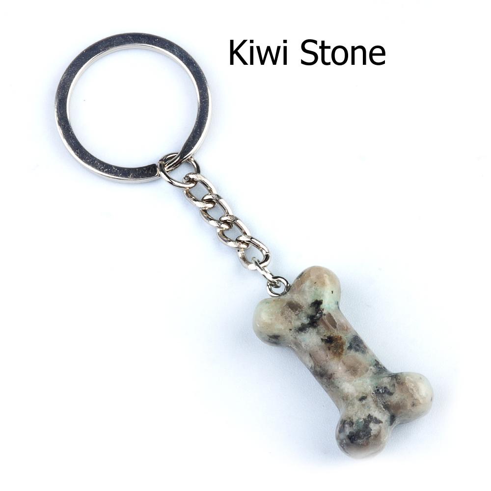1Pc Reiki Healing Natural Stone Keychain Key Finder Bone Shape Crystal Gemstone Pendant Key Chain for Decor Phones, Bag, Halloween Gifts 20×34 Mm