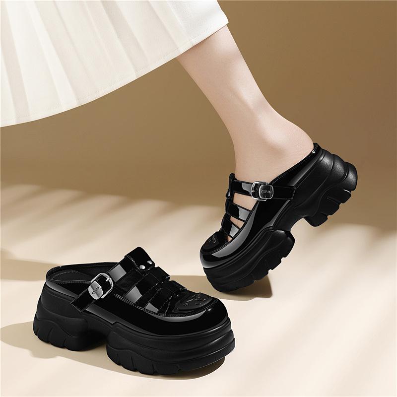 Genuine Leather Heightened Platform Toe Toe Roman Sandals Women's New Summer Temperament Hollow Breathable Versatile Shoes Platform Sole