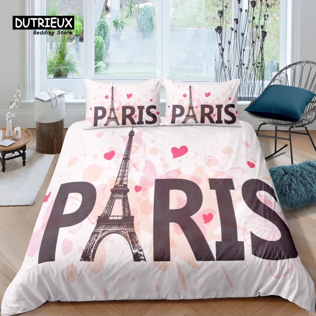 Home Living Luxury 3D Romantic Paris Bedding Set Duvet Cover Pillowcase Kids Bedding Set Queen and King EU/US/AU/UK Size