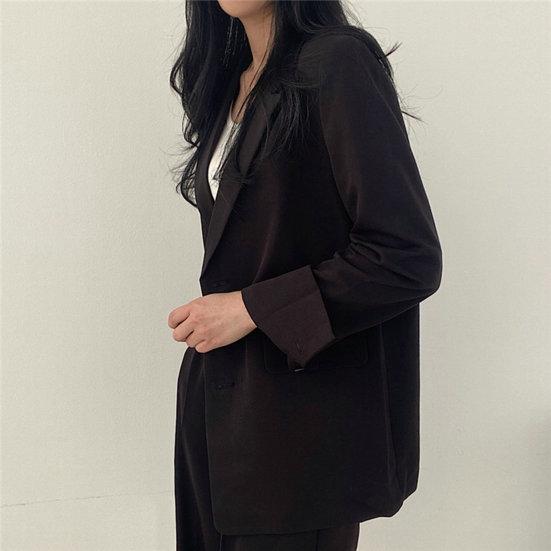 Blazer monopetto a maniche lunghe con risvolto casual da donna Tasche a vita alta Pantaloni dritti a gamba larga Abbigliamento da lavoro da ufficio
