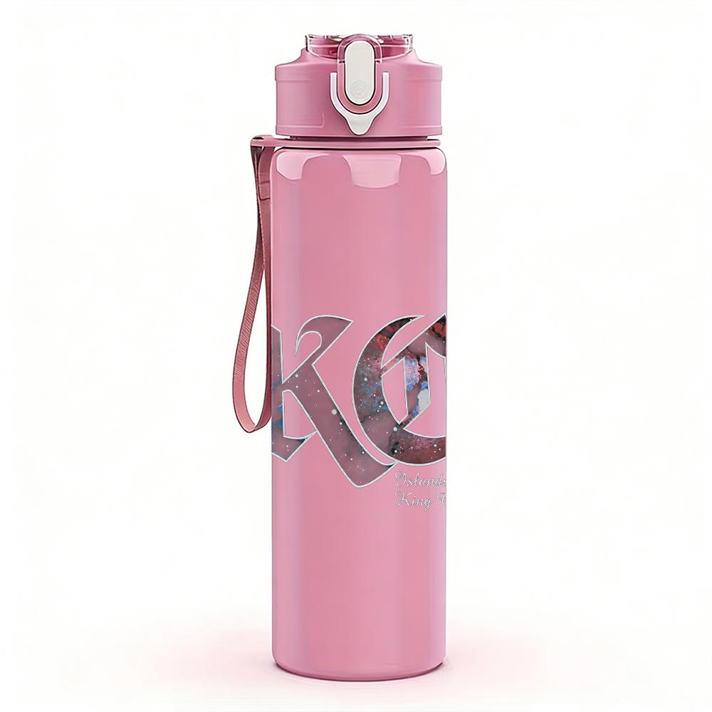 1PC KC Light Blue Minimalist Letter Logo Print 750ml Portable Sports Water Bottle Leakproof Gym Outdoor Travel Drink Cup