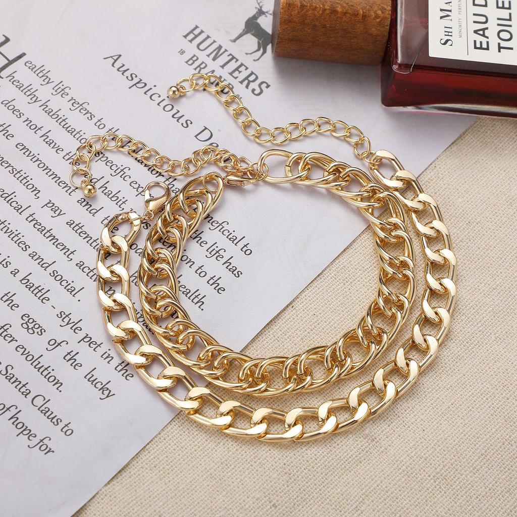 53536 Gold Double-Layer Chunky Chain Anklet: Fashionable European & American Style, Exaggerated Bracelet