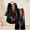 Women Plus Size Two Piece Set Round Neck Long Sleeve Printed High Low Top Wide Leg Pants Black Red White