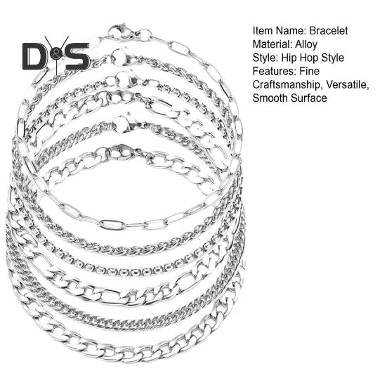 6-teiliges Damen-Armband-Set aus Edelstahl im Hip-Hop-Stil für Herren, feine Handwerkskunst, glatte Oberfläche