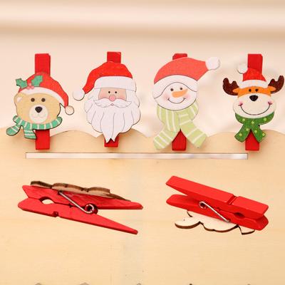 Vánoční potřeby Vánoční dekorace Vánoční kreslený dřevěný klip DIY Santa Claus Malý dřevěný klip 5CM