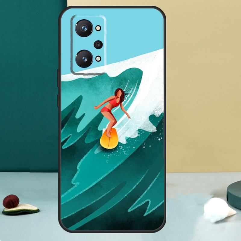 Surfboard Surfing Surf Girl For Realme GT 6T 5 6 GT 7 Pro C67 C75 C61 C55 C53 C51 C21Y C25S 10 11 12 13 14 Pro Plus Case