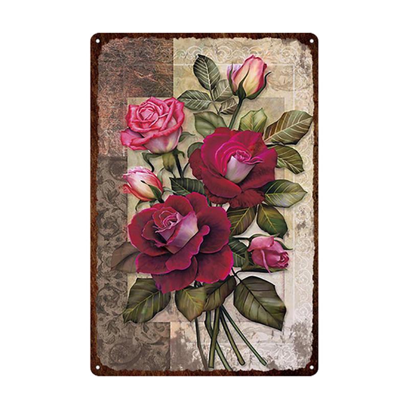 Flowers Metal Tin Sign Retro Plates Rose Peony Lavender Art Plaque Vintage Poster Garden Room Home Wall Decor Gift