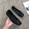 Pleated Single Shoes Women Square Toe Soft Ballet Flats Slip On Solid Color Elegant Dance Shoe Cross Ladies Loafers