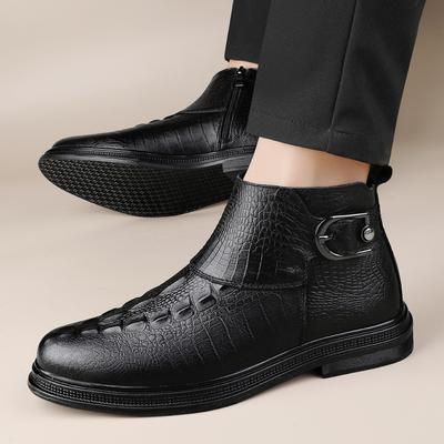 Marque de Luxe Mode Bottes d'Affaires en Cuir Véritable Bottes Montantes à Motif Crocodile Tendance pour Hommes Bottes Confort Hiver Chaudes en Peluche