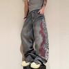 Europäische und amerikanische Sommer amerikanische lockere Stickerei gerade Röhre Trend Hip-Hop Jeans hi