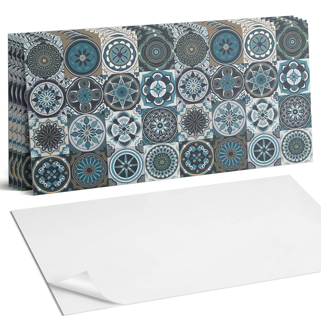 Set of Vinyl Tiles with Pattern for Kitchen Living Room Mosaic Checkered Patterns 6X60X30 Cm