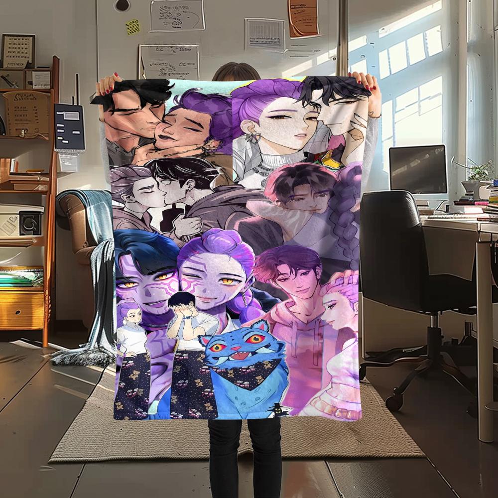 1PC Kpop Demon Hunters Print Flannel Blanket, High Quality All Seasons, Home Decor, Warmth and Comfort, Perfect for Christmas Gifts