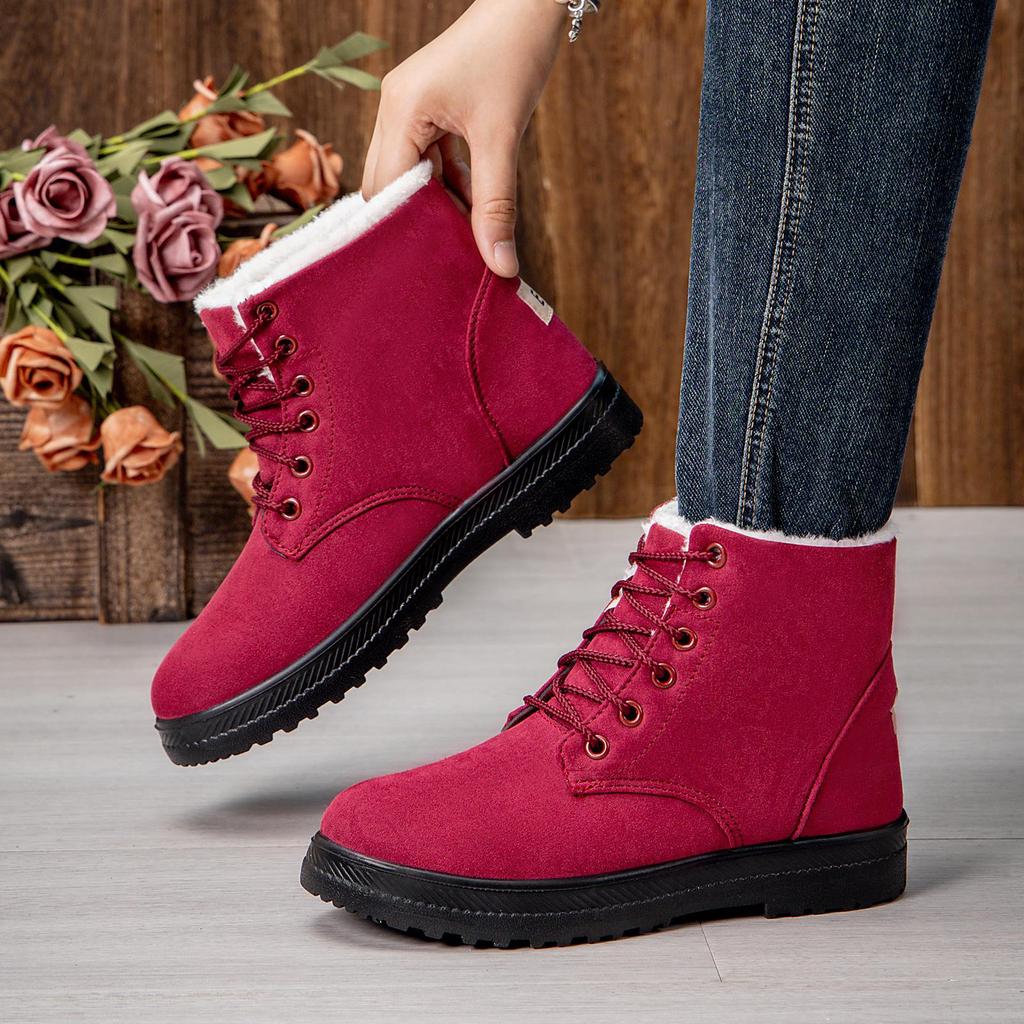 Fashion Winter Suede Ankle Boots for Women Lace-up Short Brown Women Boots Fur Warm Cotton Shoes Woman Casual Platform Snow Boots Ladies
