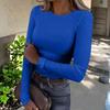 Women's  And Winter Slim Bottom T-shirt Fashion Casual Solid Color O-Neck Pullover Long Sleeve Top