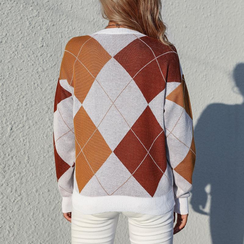 Women's Crew Neck Sweater, Color-Block for Fall and Winter