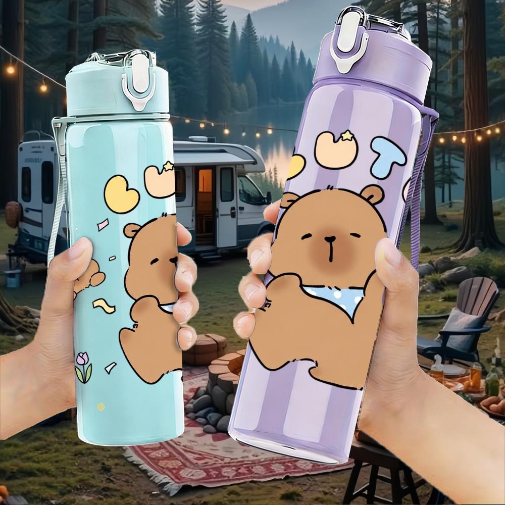 1 PZ Capibara Singolo Cartone Animato 750ml Colore Plastica Borraccia Ermetica Tappo Flip con Cannuccia Per Sport Ufficio Uso Domestico