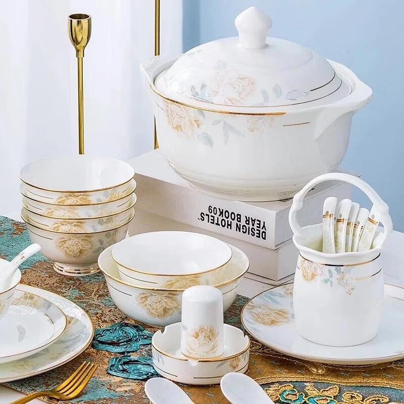Shangxingzhishi 62-Piece High-End Chinese Ceramic Dinnerware Set