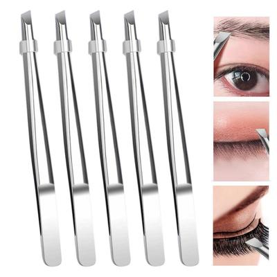 Stainless Steel Eyebrow Tweezers Flat Slant Tip High Precision False Eyelashes Tweezers Multifunction Tweezers Eyebrow Shaping