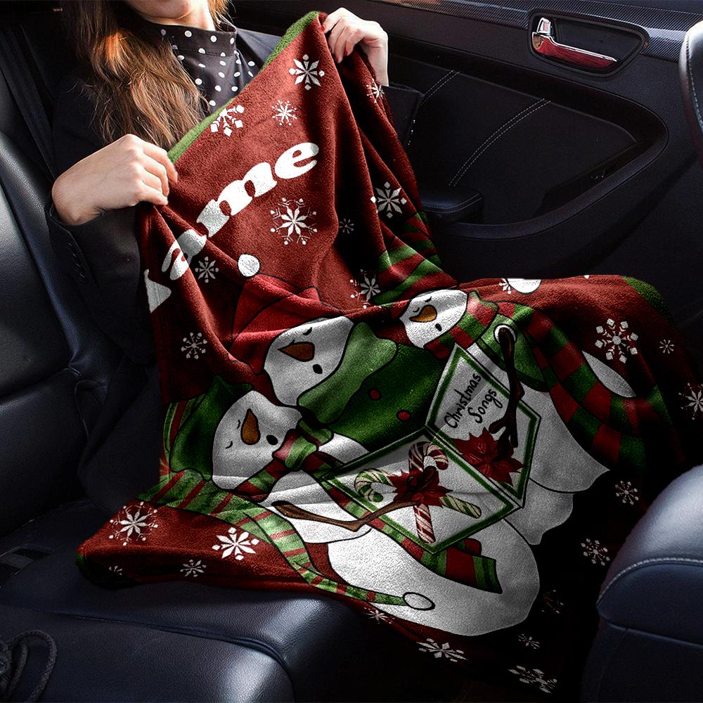 Custom Name Christmas Snowman Theme Printed Blanket - Perfect for Couch, Bed, Travel & Outdoor Use | Machine Washable, Cozy & Durable.