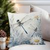 1pc Modern Square Sofa Pillowcase with Dragonfly and Floral Print - Soft Short Plush Zippered Pillow Cover, Suitable for Sofa, Bed, Living Room, Bedro
