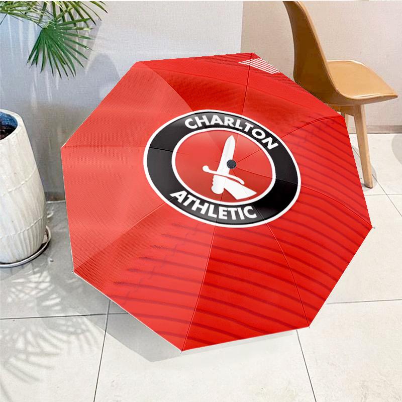 Football Charlton-Athletic Crest Automatic Folding Umbrella - 8-Rib Travel Umbrella with Auto Open/Close & Portable, Gift for Christmas, Birthdays