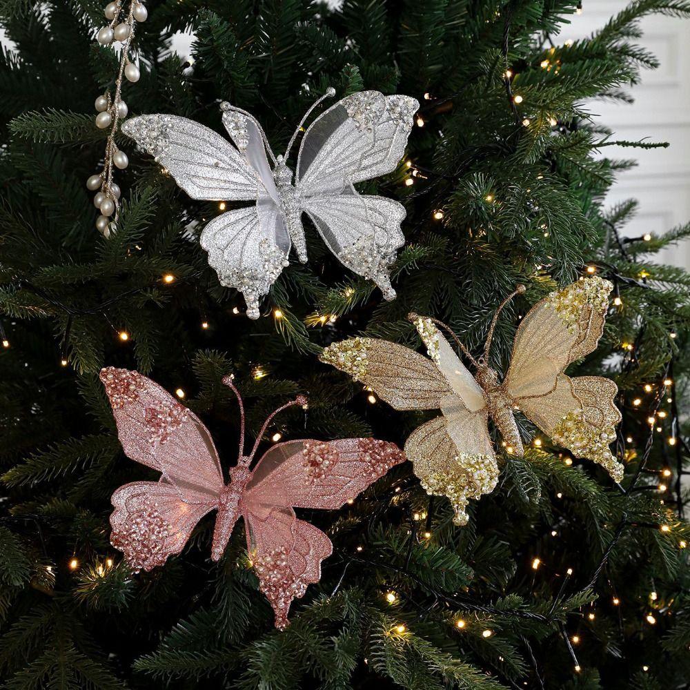 25cm Christmas Artificial Butterfly Sparkling Christmas Hanging Decoration New Christmas Gift