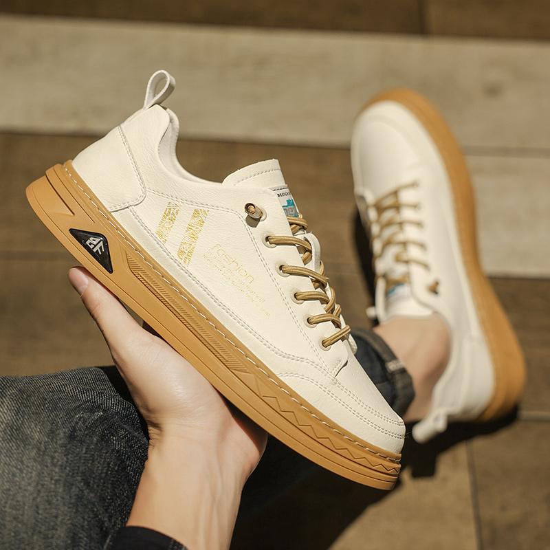 Fashion Brand Men's Genuine Leather Casual Shoes Spring Autumn New Men's Sports Shoes Simple Business Shoes Commuter Work Shoes