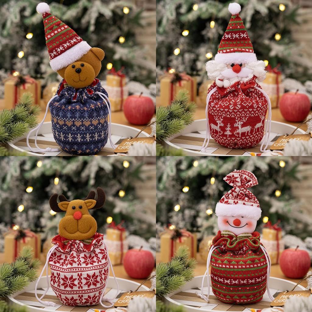 Christmas Knit Apple Bag With Snowman Decor For Holiday Gift Packaging