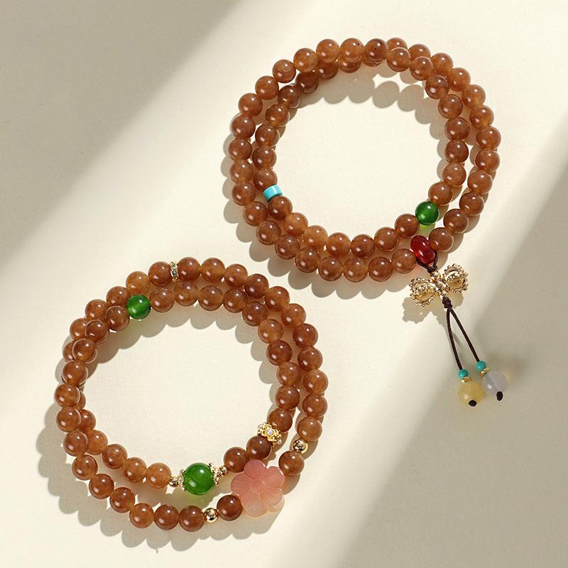 Helles Kaffe-Achat-Blumen-Fransen-Doppelschicht-Armband leichter Luxus High-End-Mode vielseitiges Armband neuer Schmuck