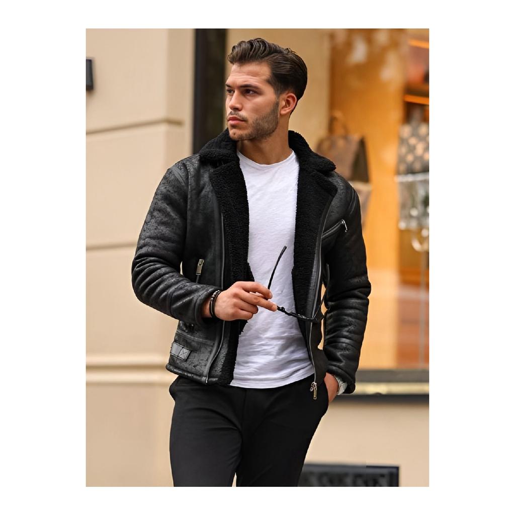 Men's Tan Color Napa Leather Cross Model Coat