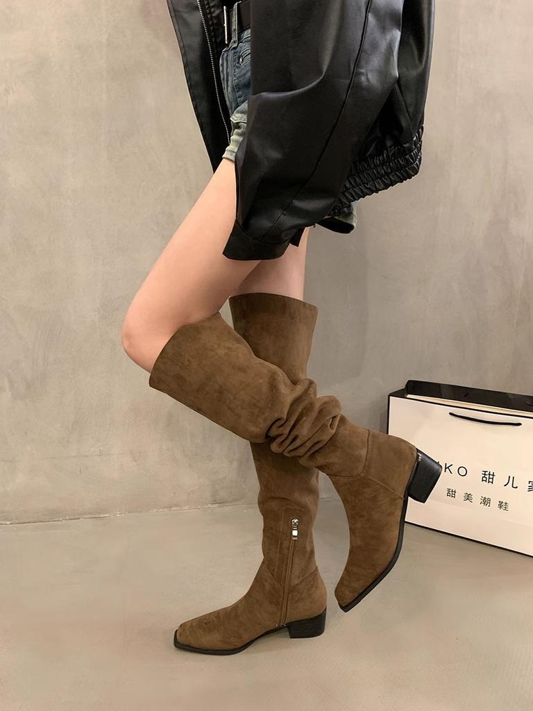 Thick Heel Western Cowboy Vintage Over-the-Knee Boots Women's Shoes 2025 New Autumn and Winter Stacking Boots Long Knight Boots