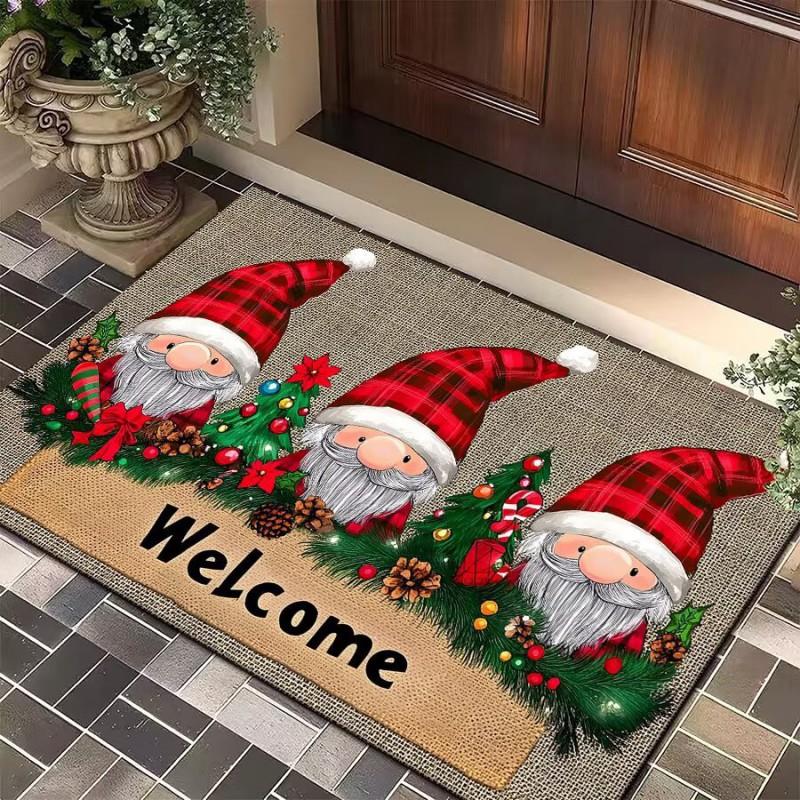 Christmas Gnome Floor Mat Entryway Bathroom Non-Slip Door Cartoon Snowflake Design Crystal Velvet Washable