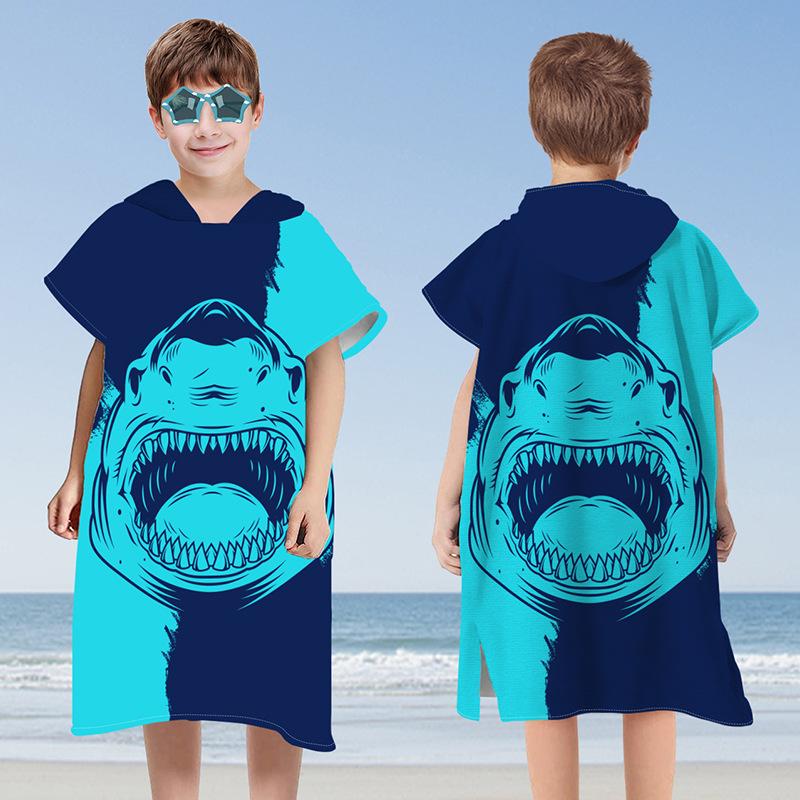 Baby Cartoon Printing Bathrobe Girls Unicorn Beach Towel Boy Shark Dinosaur Bath Towel Kids Hooded Cape Towel Children Bath Item