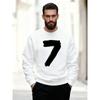 Men'S White Casual Crew Neck Sweatshirt with Number 7 Pattern