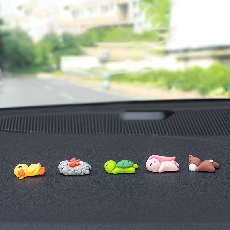 6ks/sada Roztomilá ležící mini želva Dekorace interiéru auta Legrační středová konzola na zadní zrcátko Ozdoby na autodoplňky