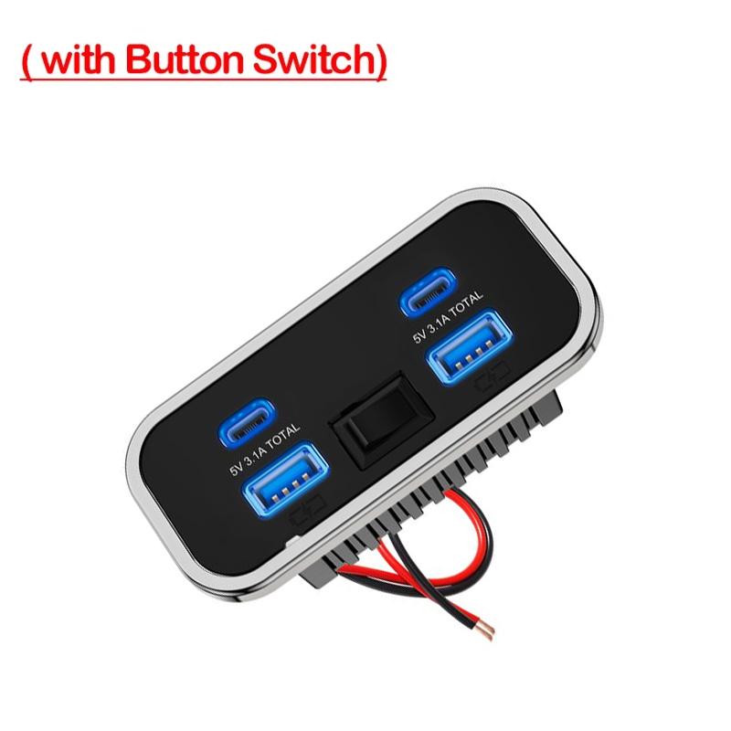 4-Port 12V/24V Car USB Socket Charger 76W Dual PD3.0 Type-C & Dual Quick Charge QC3.0 Power Adapter for Marine Bus ATV Truck